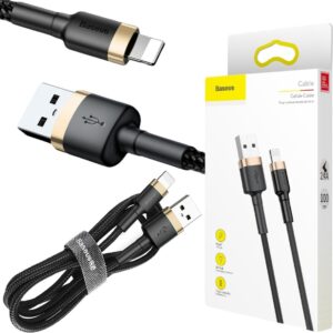 KABEL USB-A / Lightning iPhone Baseus Cafule CALKLF-BV1 100cm Apple 2.4A CZARNO-ZŁOTY W OPLOCIE
